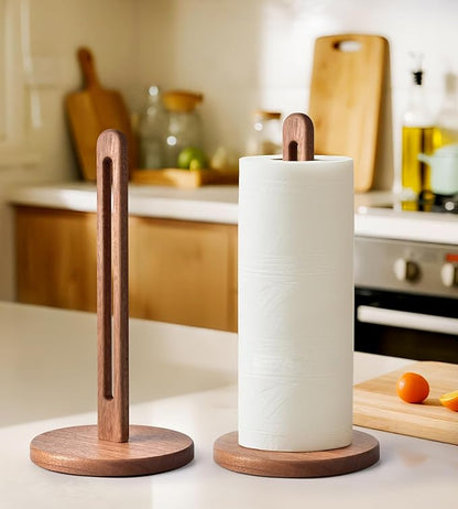 KitchLife Acacia Wooden Paper Towel Holder Countertop, Fits Jumbo Rolls, Freestanding Dark Wood Paper Towel Stand Upgraded Dispenser Organizer with Non-Slip Base - Image 6