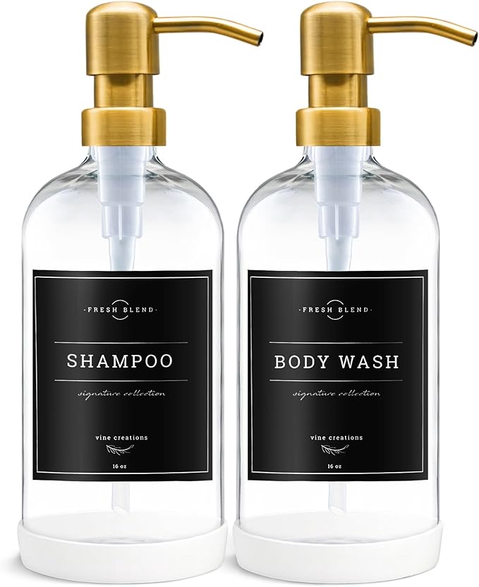 Vine Creations Glass Soap Dispenser, 2 Pack Kitchen Soap Dispenser Set with Stainless Steel Pump, 16 oz Dish Soap and Hand Soap Dispensers for Bathroom with Waterproof Labels (Clear) - Image 7