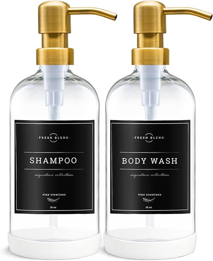 Vine Creations Glass Soap Dispenser, 2 Pack Kitchen Soap Dispenser Set with Stainless Steel Pump, 16 oz Dish Soap and Hand Soap Dispensers for Bathroom with Waterproof Labels (Clear) - Image 7