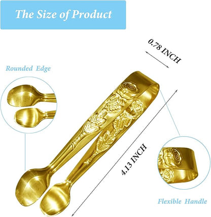 6PCS Mini Serving Tongs, 4Inch Rose Stainless Steel Sugar Cube Tong, Sliver Small Ice Tongs for Tea and Coffee Party, Appetizers, Desserts by Sunenlyst (6PCS Gold) - Image 2