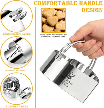 Heart Cookie Cutters, 5 Piece Biscuit Cutters with Handle, Stainless Steel Heart Shaped Cookie Cutter for Sandwiches, Cookie, Biscuit - Image 3