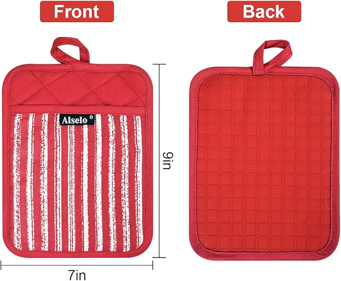 Alselo Silicone Pot Holders Set of 3 Heat Resistant & Non Slip Potholders, Professional Oven Hot Pads with Pockets Mitts for Kitchen Cooking Baking Barbecue (3, Red) - Image 2