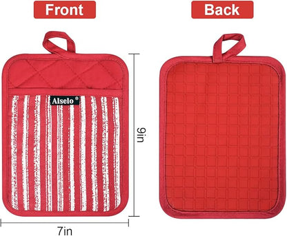 Alselo Silicone Pot Holders Set of 3 Heat Resistant & Non Slip Potholders, Professional Oven Hot Pads with Pockets Mitts for Kitchen Cooking Baking Barbecue (3, Red) - Image 2