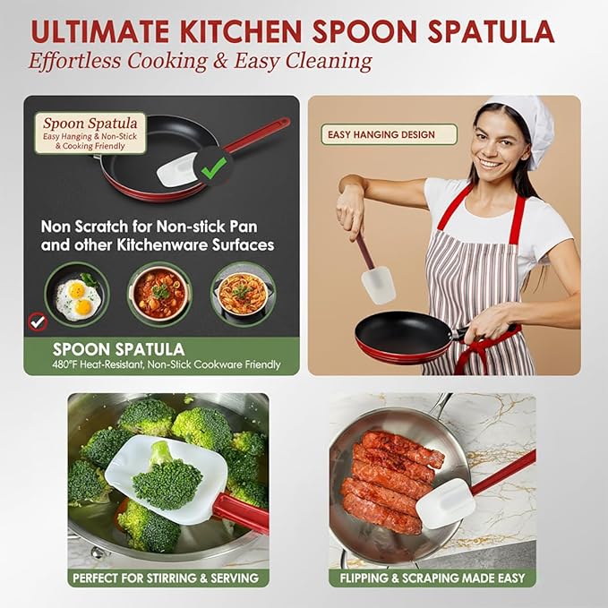 Commercial Spoonula Rubber Spatula Set 2, High Heat Spatula Spoon 16 Inches, Commercial Spatula for Cooking, Rubber Spatula Set Resistant to 500℉ (2 Spoonulas 16"/L)