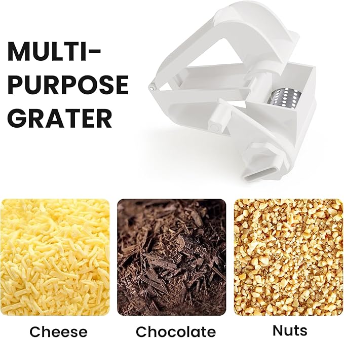 Cheese Grater with Handle, Rotary Cheese Grater,Vegetable, Chocolate, Hard Cheese & Nut Grater,White - Image 5