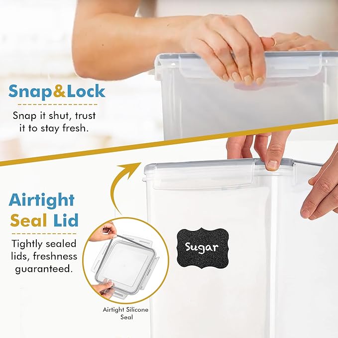 Shazo 2 PC (9.5L | 321 Oz) Extra Large Bulk Food Storage Containers with Airtight Lids for Flour, Sugar, Rice, Cereal & Pasta - Leakproof, BPA-Free Plastic Canisters for Kitchen & Pantry Organization - Image 7