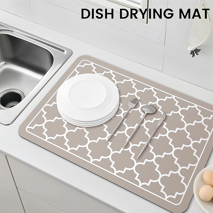 WISELIFE Dish Drying Mat Super Absorbent Drying Mat Large Dish Drying Mats for Kitchen Counter Easy Clean Dish Mat Kitchen Drying Mat16"x 24" Stylish Khaki - Image 7