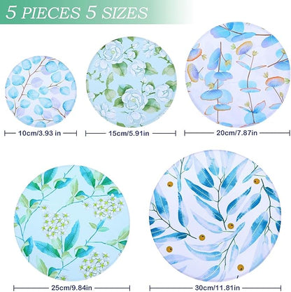 5 Pieces Bowl Covers Reusable, 5 Size Elastic Cloth Bowl Covers for Bread Proofing, Food Covers Washable for Food Fruits Leftover (Eucalyptus Leaves) - Image 2