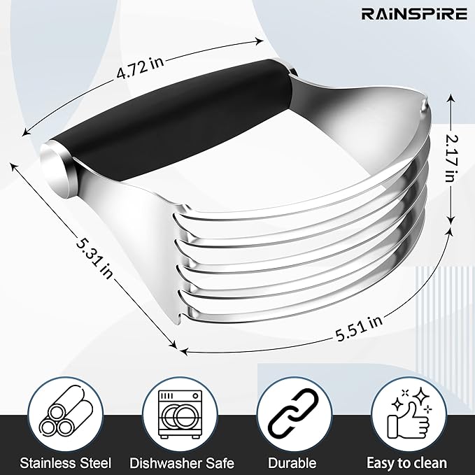 Rainspire XL Pastry Cutter For Baking, Heavy Duty Pastry Blender Stainless Steel, Thick Sharp Blades Dough Blender, Dough Cutter Butter Cutter Pastry for Easy Mixing, Dishwasher Safe (Black) - Image 5
