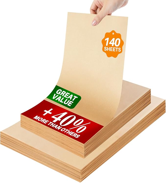 140 Parchment Paper Sheets 9x13 Inch | Precut Unbleached Baking Paper Sheets for Oven, Air Fryer, Cookies, Bread, Pizza | Non-Stick, Greaseproof Liners | Natural Brown Parchment for Baking by Yomeixte