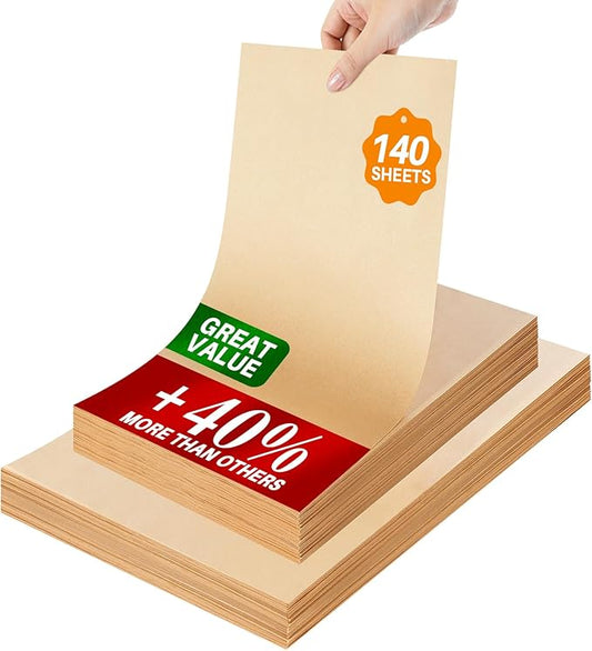 140 Parchment Paper Sheets 9x13 Inch | Precut Unbleached Baking Paper Sheets for Oven, Air Fryer, Cookies, Bread, Pizza | Non-Stick, Greaseproof Liners | Natural Brown Parchment for Baking by Yomeixte