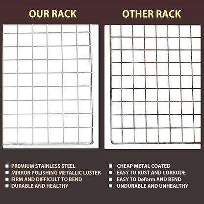 Briout 2PCS Cooling Racks for Cooking and Baking - 15x10 Inches Heavy Duty Stainless Steel Wire Rack for Baking, Grilling, Roasting - Oven & Dishwasher Safe - Fits Jelly Roll Sheet Pan-Silver - Image 4
