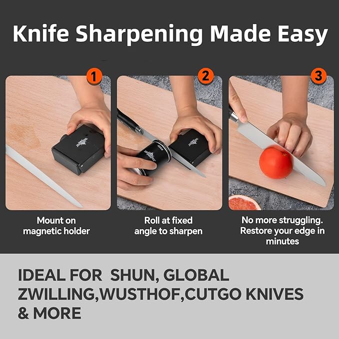 The Innovative Knife Sharpener - Patented Multi-Angle Premium Rolling Knife Sharpener with Extra Replacement Head for Chef's, Fruit, and All Steel Knives (Black) - Image 2
