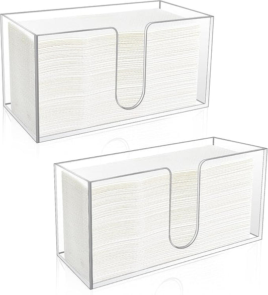 2 Pack Acrylic Paper Towel Holder, Countertop Napkin Dispenser for C-Fold, Multi-Fold & Trifold Paper Towels, 5mm Transparent Acrylic for Kitchen, Bathroom & Restaurant (2)