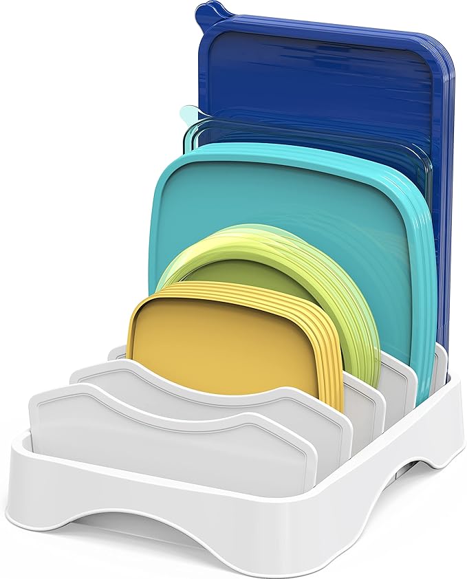 Simple Houseware Food Container Lid Organizer, Adjustable Dividers Lids Storage, 10''x8'', White by SimpleHouseware