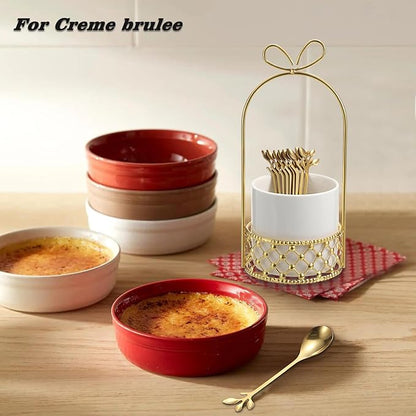ELLDOO Coffee Spoon Set, White Ceramic Holder with 8 Stainless Steel Gold Leaf Coffee Spoons, Creative Flatware Set for Stirring, Mixing, Sugar, Ice Cream, Cake (8 x Spoons) - Image 9