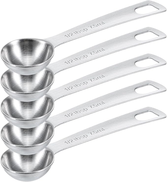 5 PCS Measuring Spoons Tablespoon Measuring Spoon 1/2 tbsp (1.5 tsp | 7.5 ml | 7.5 cc| 1/4 oz) Stainless Steel Measurings Spoons for Kitchen Cooking Spoon(Silver)