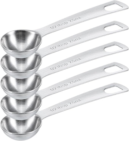 5 PCS Measuring Spoons Tablespoon Measuring Spoon 1/2 tbsp (1.5 tsp | 7.5 ml | 7.5 cc| 1/4 oz) Stainless Steel Measurings Spoons for Kitchen Cooking Spoon(Silver)