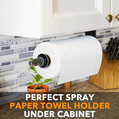 SpaceAid SprayNeat Paper Towel Holder with Spray Bottle, Under Cabinet Paper Towels Holders with Sprayer Inside Center, Hanging Wall Mount Papertowels Roller for Kitchen (Black Spray, Black)