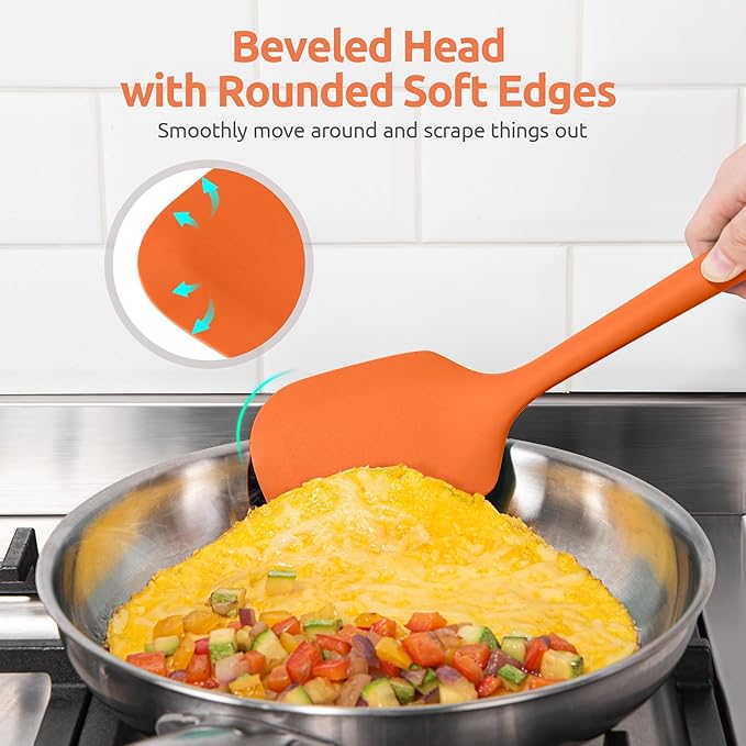 Silicone Kitchen Cooking Utensil Set: U-Taste 600ºF Heat Resistant 13.6in Extra Long Kitchen Tools, Food-Grade Non-Stick Spatula Turner Spoon Ladle for Stir Frying, Serving, Mixing (5 Pieces, Orange) - Image 8