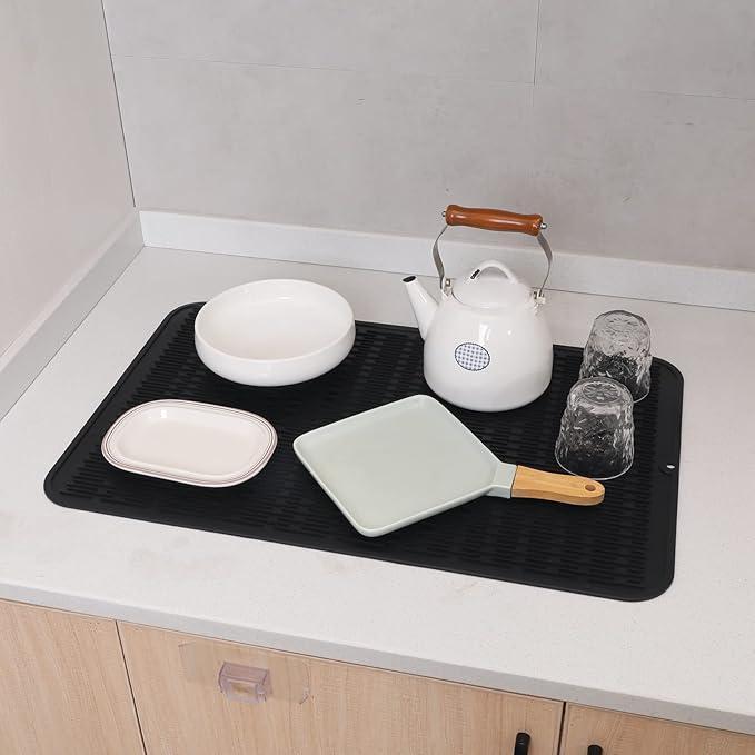 MicoYang Silicone Dish Drying Mat for Multiple Usage,Easy clean,Eco-friendly,Heat-resistant Silicone Mat for Kitchen Counter or Sink,Refrigerator or Drawer Liner Black 3XL 28 inches x 18 inches - Image 6