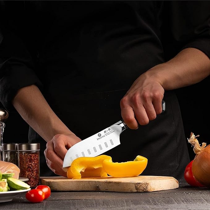 imarku Santoku Knife Chef Knife 5 inch Ultra Sharp Asian Knife Japanese Chef Knife - Japanese High Carbon Stainless Steel - Ergonomic Pakkawood Handle, Best Choice for Home Kitchen - Image 8