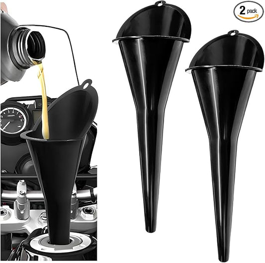 2 PCS Oil Funnel, Plastic Long Neck Multi-Purpose Spill Saver Funnel, Engine Oil Funnels for Filling Oils Gas Water Diesel Fuel Lubricants for Car Motorcycle ATV Boat (Black)
