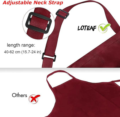 4 Packs Chef Apron, Waterproof Apron, Adjustable Aprons with 2 Pockets for Men Women, Professional Aprons for Kitchen Cooking Gardening Painting Baking Restaurant (Wine) - Image 5