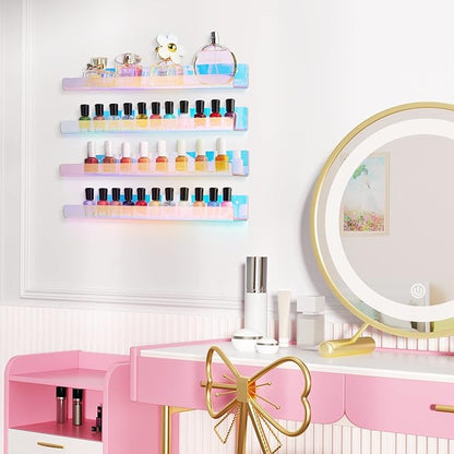 upsimples Acrylic Shelves for Wall Decor, 15" Display Shelf for Perfume, Skincare, Nail Polish, Wall Organizer for Bathroom, Bedroom, Living Room, Playroom, Kids Bookshelf, Iridescent, 2 Pack - Image 7