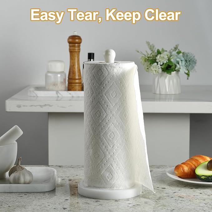 Koville Natural Marble Paper Towel Holder Countertop, 6“ Genuine Stone Paper Towel Holder Stand for Kitchen Storage, for Standard Rolls(Namib Fantasy) - Image 4