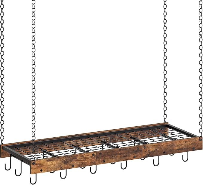 CHOEZON Hanging Pot Rack, Ceiling Wall Mounted Pot Rack for Kitchen, Industrial Style Pot Hanger with 18 Hooks, Cookware Storage Organizer, for Pots and Pans, Rustic Brown and Black TPR12BFC1 by Choezon