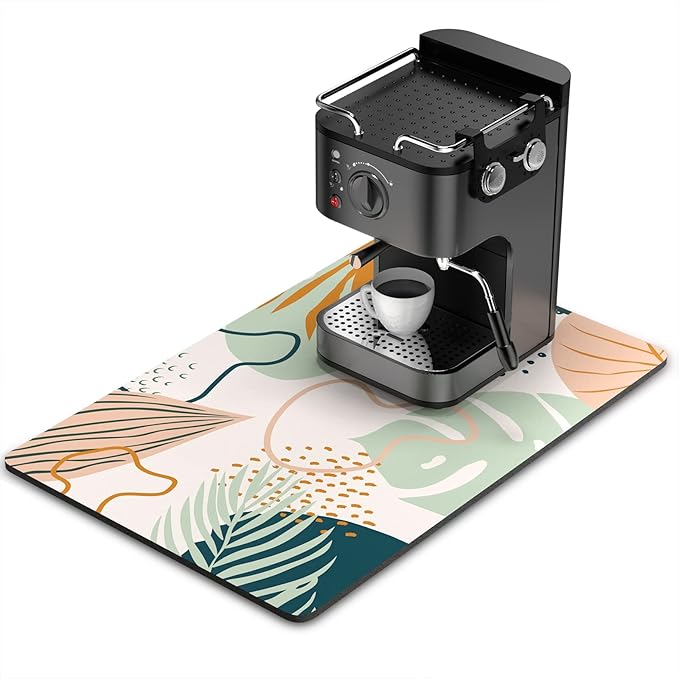 Rnivvi Coffee Mat, 16" x 24" Cute Boho Theme Coffee Bar Mats for Espresso Machine Station Accessories and Organizer, Hide Stain Rubber Backed Absorbent Dish Drying Pad for Kitchen Counter, Tropical by Rnivvi