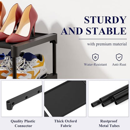 Kitsure Shoe Rack - Non-Woven Shoe Rack Shelf, Shoe Organizer for Closet, Entryway, Garage & Corridor, Stackable Shoe Shelves, 27.5" Wide - 5 Tier, Black - Image 3