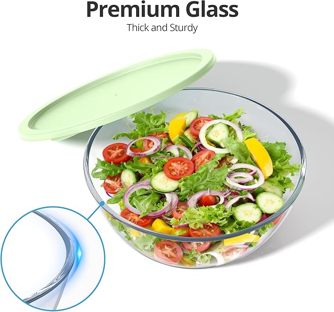 Extra Large Glass Mixing Bowls Clear Glass Salad Cooking Bowls for Kitchen Salad Bread Storage (4.7Qt) - Image 3