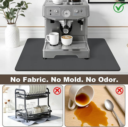Coffee Mat,Absorbent Dish Drying Mat for Kitchen Counter,Coffee Bar Mat,Non-Slip Rubber Backed,Hide Stains & Quick Dry,for Espresso Machine,Coffee Station,Cups & Sink,16" x 24"(Dark Grey)