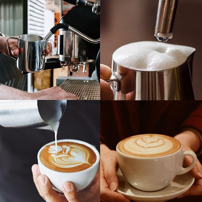 Milk Frothing Pitcher, 20oz Espresso Steaming Pitchers Stainless Steel Cappuccino Coffee Machine Accessories Barista Tools Steamer Froth Pitchers Milk Jug Cup with Decorating Pen Latte Art