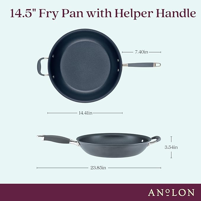 Anolon Advanced Home Hard Anodized Nonstick Frying Pan, 14.5 Inch – Large Skillet with Helper Handle, 14 Inch Nonstick Frying Pan, Durable Cookware - Moonstone - Image 2