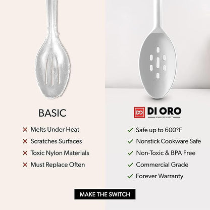 DI ORO Silicone Spoons for Cooking - Large Kitchen Utensils for Mixing, Serving, & Stirring - 600F Heat-Resistant Non Stick - Big Solid & Slotted Basting Spoons - Dishwasher Safe (2pc, Stone) - Image 7