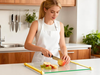 LANGBOHOS Small Glass Cutting Board(8x12 inch),Clear Tempered Glass Cutting board for Kitchen,Silicone Grip, Non-Slip, Heat-Resistant,Dishwasher Safe