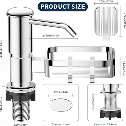 Soap Dispenser for Kitchen Sink, Mecyfaty Under Counter Sink Soap Dispenser Pump with 39" Extension Tube Kit, Built in ABS Kitchen Dish Soap Dispensers with Sponge Holder, No More Refills, Chrome