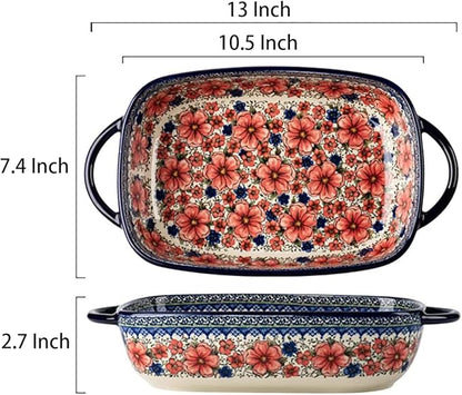 Vintage Style Pottery Bakeware Ceramic Casserole Dish Baking Pan Lasagna Pans Baking Dish with Handles for Oven/Cooking/Kitchen-1 PCS, Large Capacity, 60 OZ - Image 2