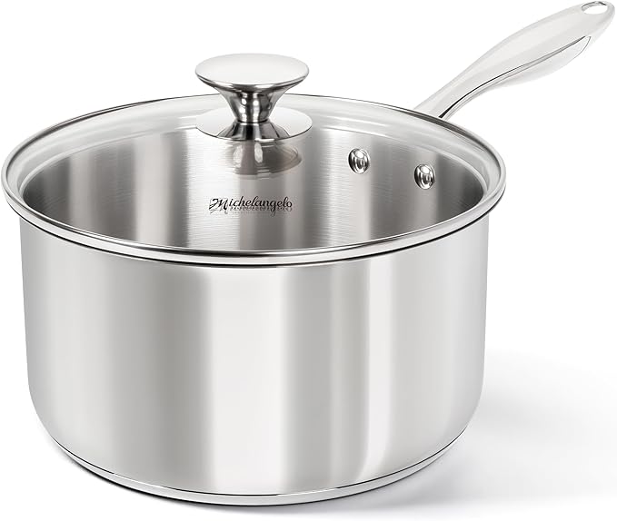 MICHELANGELO 4 Quart Saucepan with Lid, Thick Bottom Stainless Steel Saucepan with Cover, 4 QT Sauce Pot, Induction Ready & Dishwasher Safe by Michelangelo