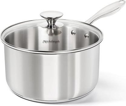 MICHELANGELO 4 Quart Saucepan with Lid, Thick Bottom Stainless Steel Saucepan with Cover, 4 QT Sauce Pot, Induction Ready & Dishwasher Safe by Michelangelo