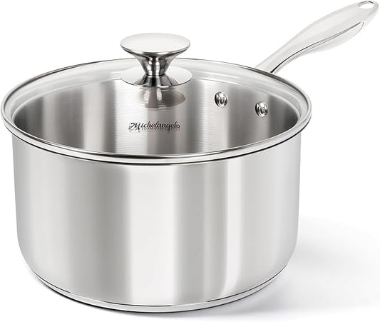 MICHELANGELO 4 Quart Saucepan with Lid, Thick Bottom Stainless Steel Saucepan with Cover, 4 QT Sauce Pot, Induction Ready & Dishwasher Safe by Michelangelo