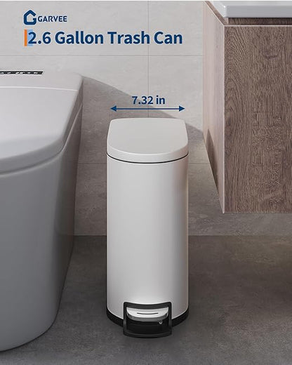 GarveeHome 13 Gal & 2.6 Gal Trash Can Combo Set, Kitchen Trash Can and Bathroom Trash Bin with Lid, Step-On Rustproof Garbage Bin with Inner Bucket, White - Image 3