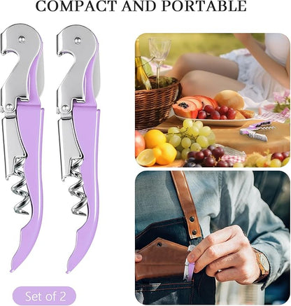 HYZ 2-Pack Wine Opener Waiter Corkscrew, Professional Wine Key for Servers, Bartender with Foil Cutter, Manual Wine Bottle Opener Double Hinged (Lilac) - Image 7