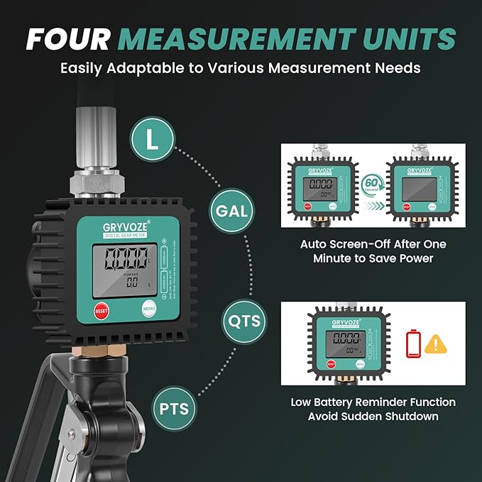Digital Oil Control Valve Flow Meter Dispenser Nozzle, Pneumatic Oil Gun Dispenser with 1/2" NPT Inlet, Air Operated Digital Metering Dispensing Gun - Max Working Pressure 1500 PSI / 100 bar