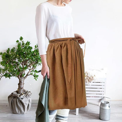 Cotton Linen Half Apron for Women Vintage Waist Apron Ruffle Plain Bright Color for Cooking Painting Artwork