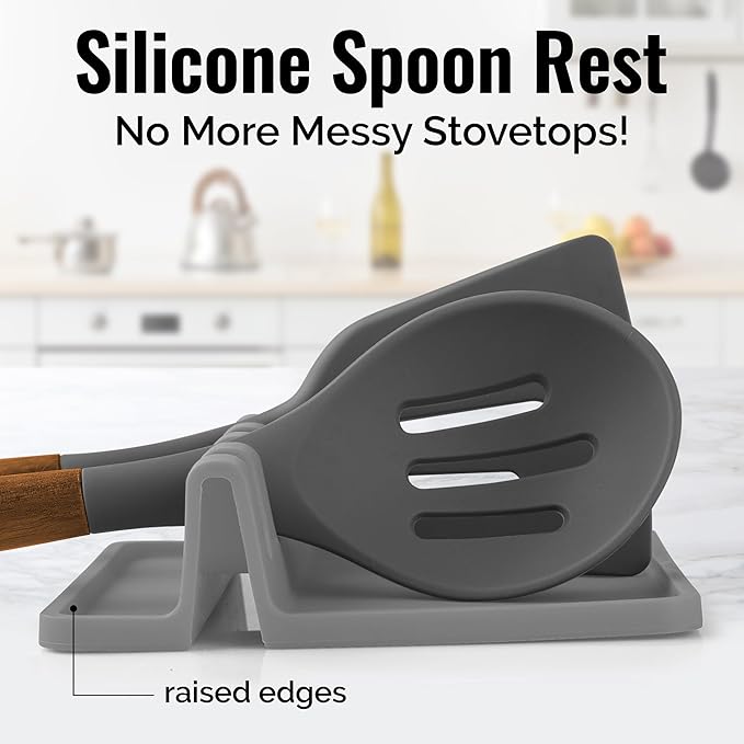 Zulay Silicone Utensil Rest - BPA-Free, Durable Spoon Rest with Drip Pad - Heat-Resistant Spoon Rest for Stove Top - Spoon Rest for Kitchen Counter - Kitchen Gadgets & Kitchen Utensils Holder - 2 Pack - Image 2