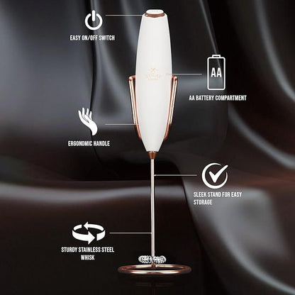 Zulay Kitchen Executive Series Luxury Gift Milk Frother with 4 Duracell Batteries – Handheld Electric Foam Maker for Coffee, Lattes & Hot Chocolate – Deluxe Finish, Ultimate Gift for Coffee Lovers - Image 2
